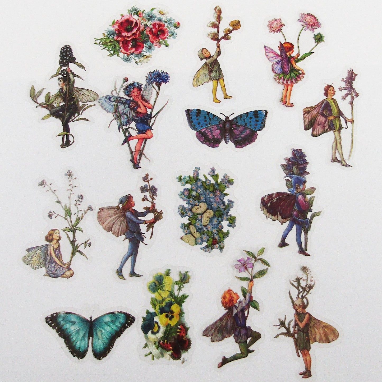 40pcs PET Blue Flowers & Fairies Sticker Bundle Scrapbook Cards Junk Journal