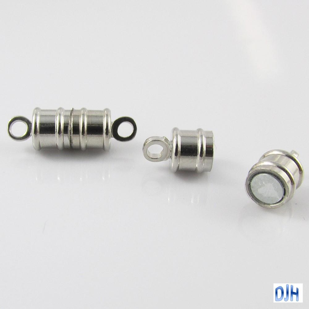 100 Sets Barrel Column Magnetic Clasp Silver Tone 17x6mm Hole 1.8mm