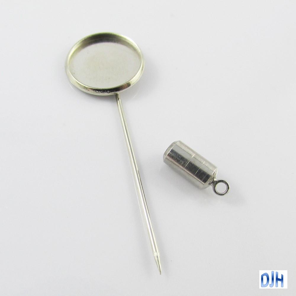 Bulk 5pk DIY Cabochon Setting Stick Pin Brooch with End Loop to hang Charms 55mm