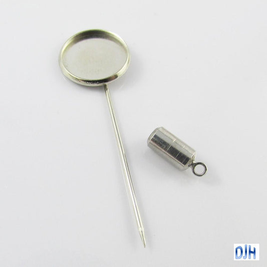 Bulk 5pk DIY Cabochon Setting Stick Pin Brooch with End Loop to hang Charms 55mm