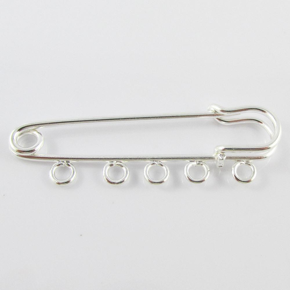 Bulk 5pk DIY Silver Plate 5 Loop 50mm Kilt Pin Safety Pin Brooch