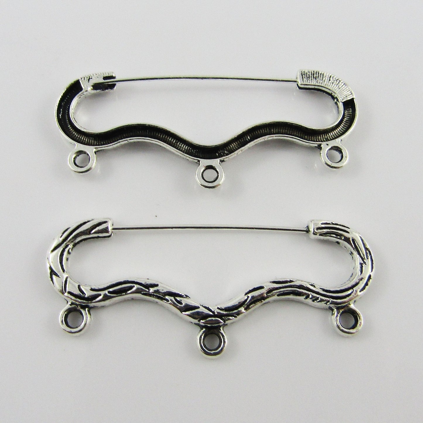 Bulk 5pk DIY 3 Loop Scroll Kilt Pin Safety Pin Brooch Antique Silver 47x20mm
