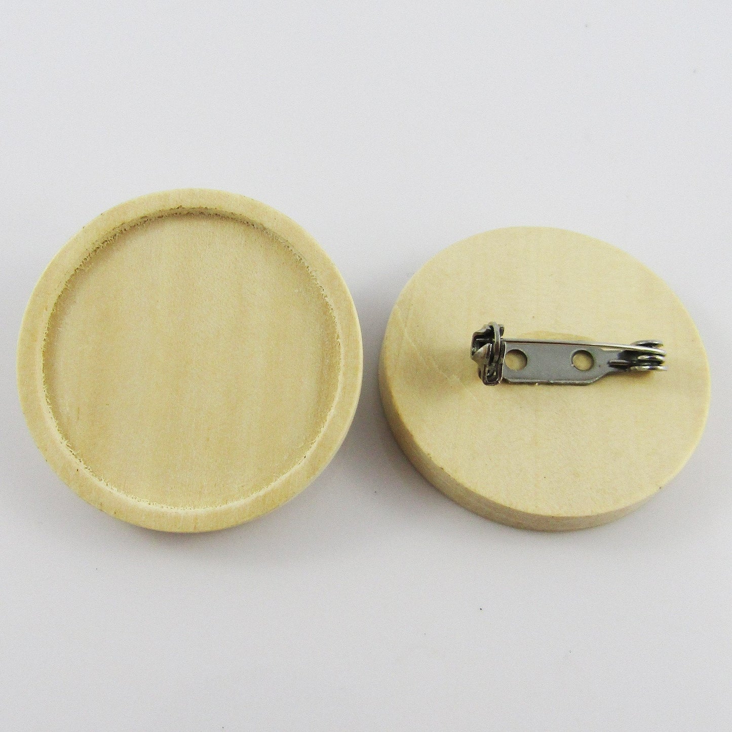 Bulk 5pk DIY Round Cabochon Setting Bar Pin Brooch SS & WOOD Select Size