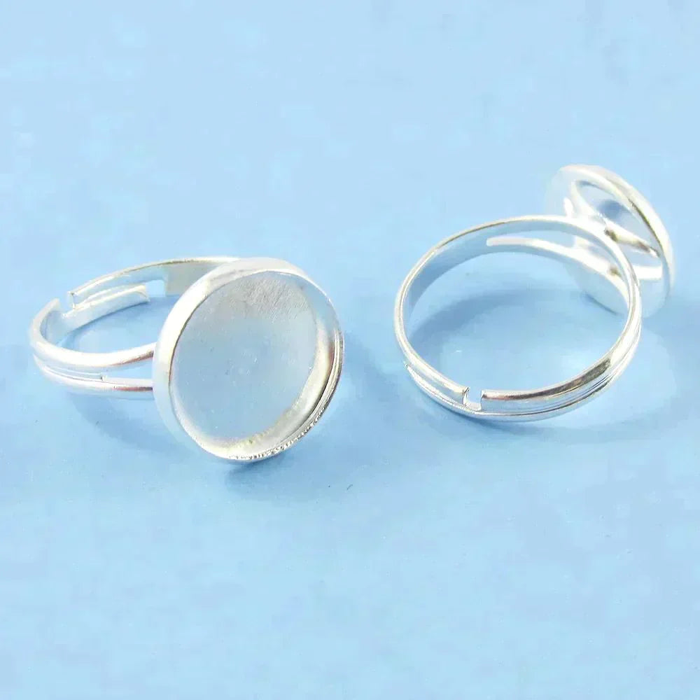 Bulk 10pce DIY Adjustable Ring Base with 12mm Cabochon Setting17mm Dia SP Brass