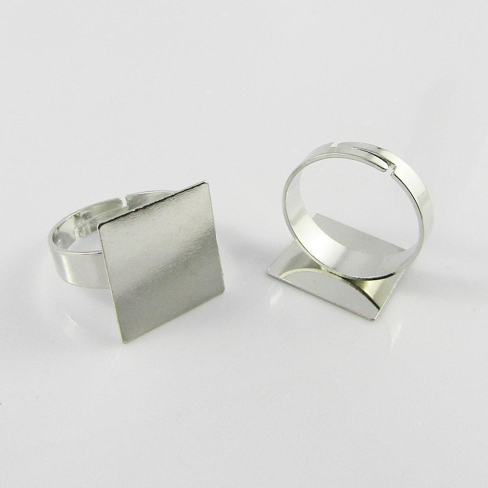 Bulk 5pce DIY 17mm Adjustable Ring Base with 15mm Square Glue Pad Platinum