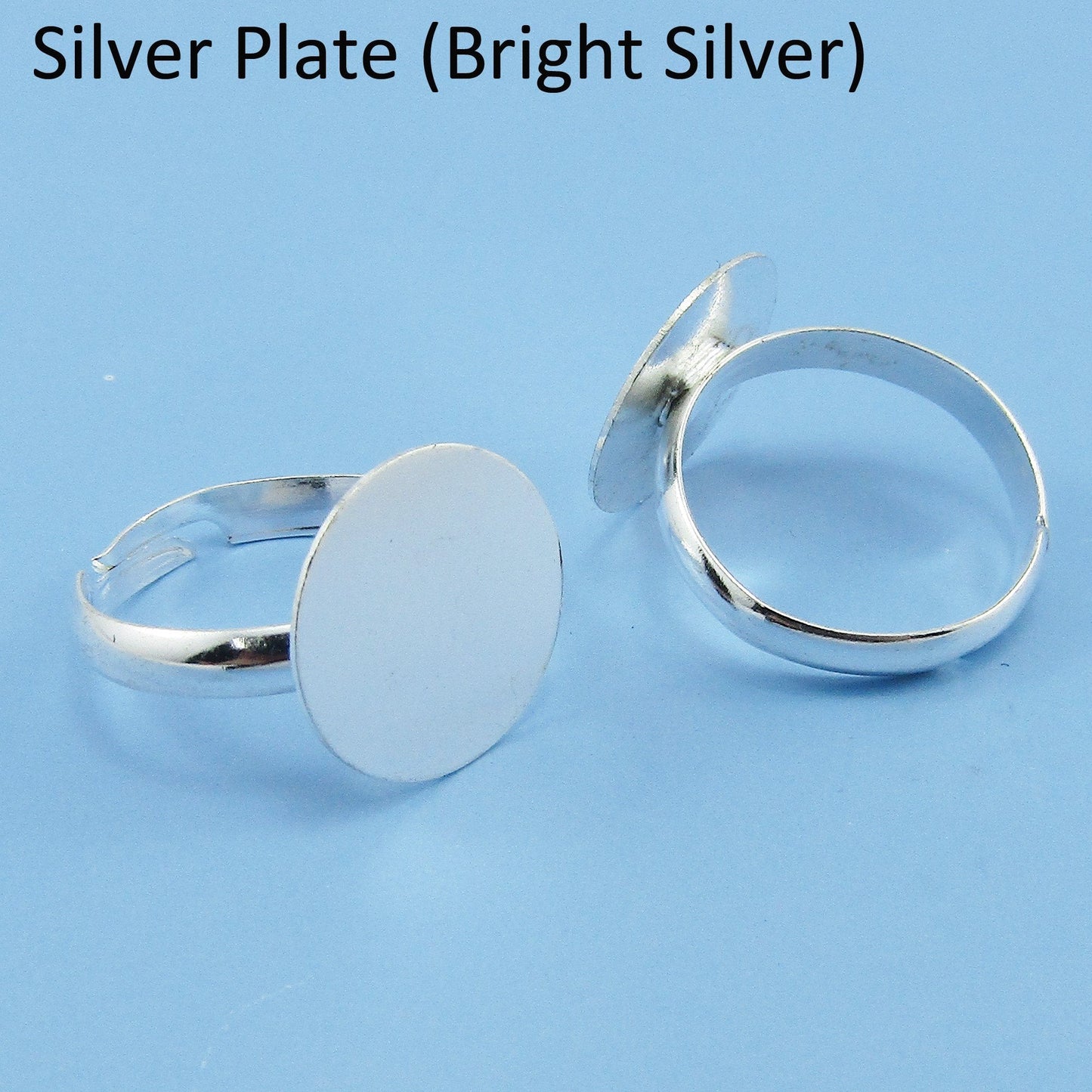 Bulk 10pce DIY Adjustable Ring Base with 14mm Glue Pad 17mm Dia SP Brass