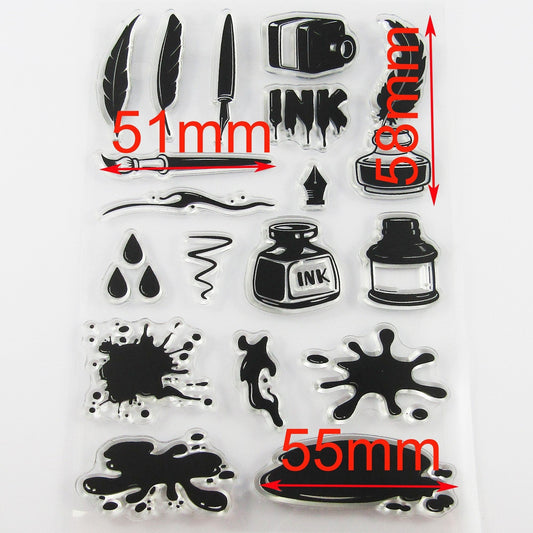 Writers Ink Quill & Splashes Clear Stamp Sheet Silicone Journal Scrapbook Cards