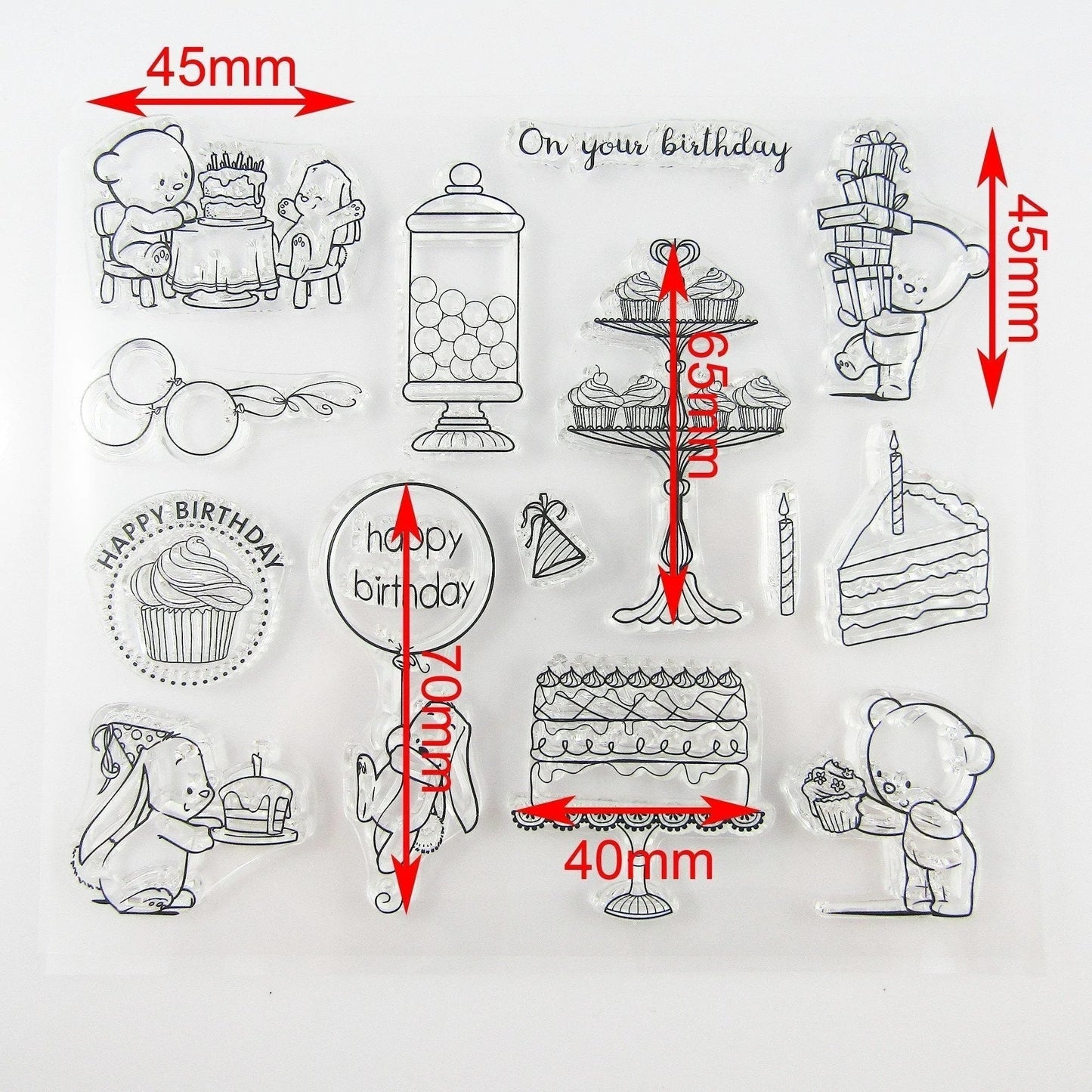 Birthday Cake Teddy Bear Clear Stamp Silicone Rubber Scrapbooking Card Making