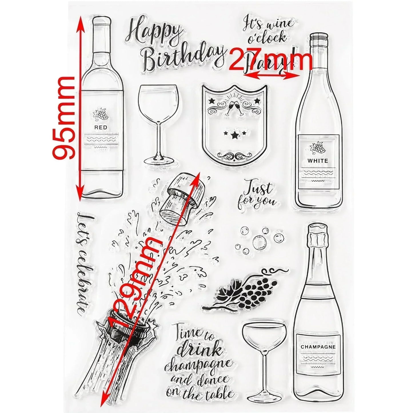 Wine & Champagne Party Clear Stamp Silicone Rubber Scrapbooking Card Making