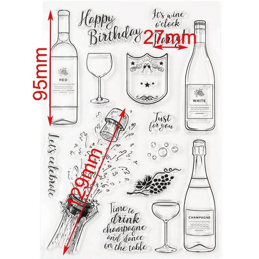 Wine & Champagne Party Clear Stamp Silicone Rubber Scrapbooking Card Making