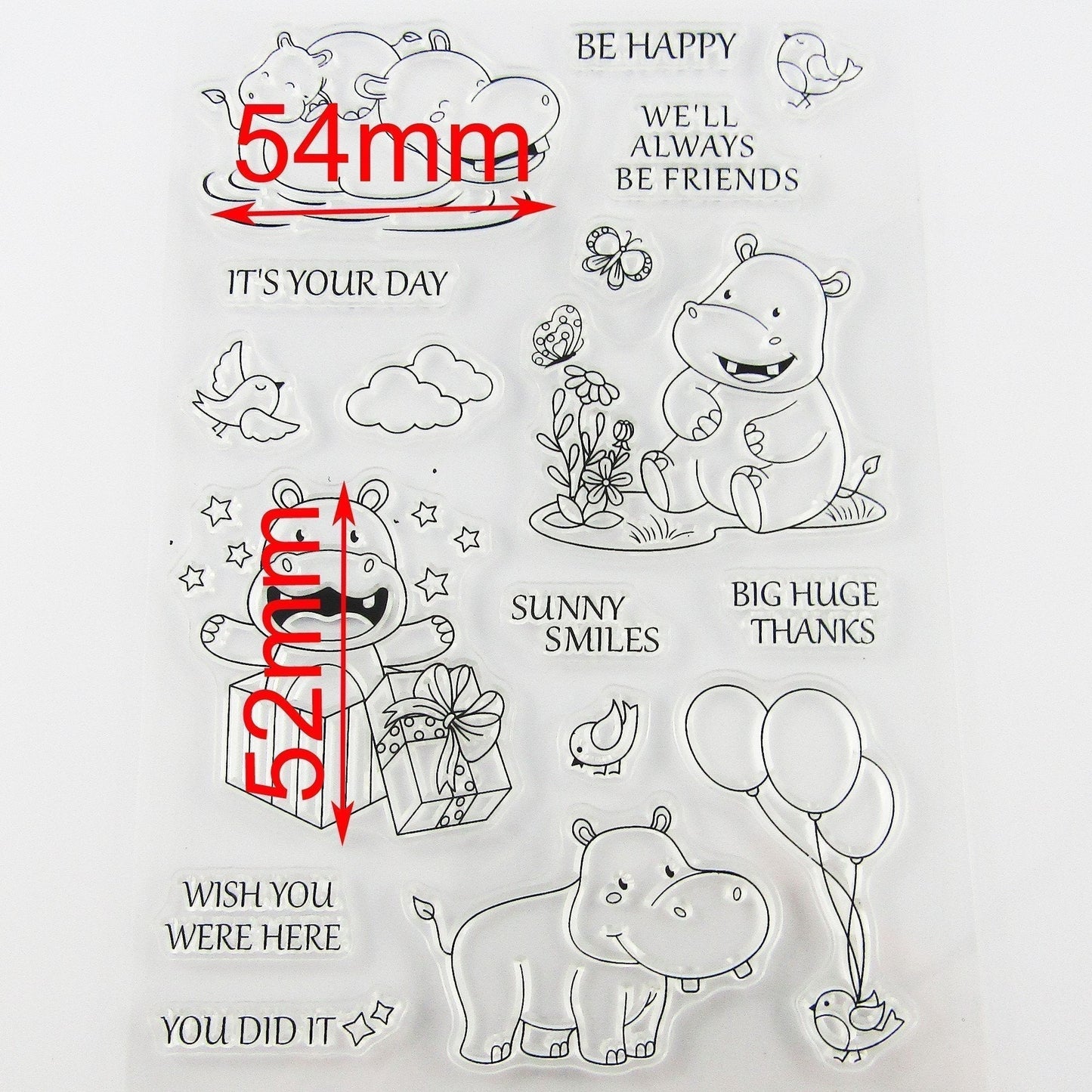 Hippo Hugs Clear Stamp Sheet Silicone Rubber Journal Scrapbooking Card Making