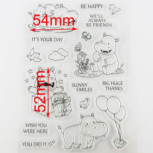 Hippo Hugs Clear Stamp Sheet Silicone Rubber Journal Scrapbooking Card Making