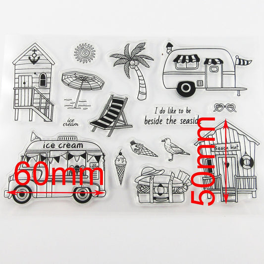 Beach Hut Seaside Clear Stamp Sheet Silicone Rubber Journal Scrapbook Cards