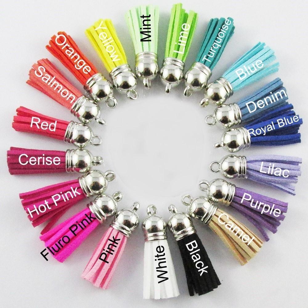 10pce Faux Suede Tassel 35-37mm CCB Acrylic Cap Pick Colour Fashion Accessory