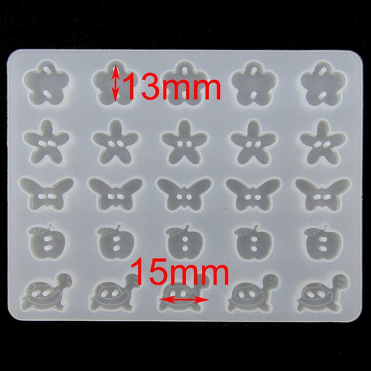 Flowers Butterfly Apple Turtle Button Silicone Casting Mould for Epoxy Resin