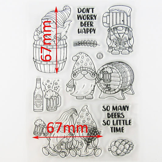 Beer Happy Gnome Clear Stamp Sheet Silicone Rubber Scrapbooking Card Making