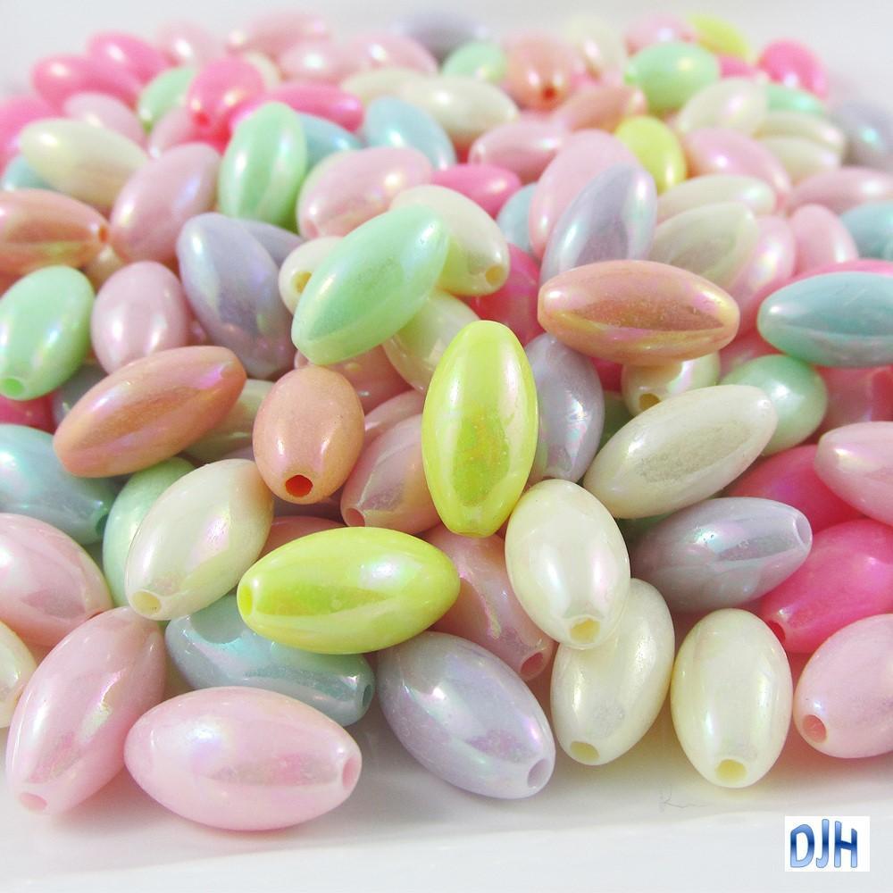 50g 100+pcs Acrylic Rice Craft Beads AB Plated 7x14mm Hole 1.5mm