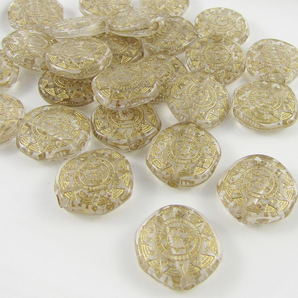 40pcs Clear Round Disc Metallic Etching Craft Feature Beads Acrylic 18x17x6mm