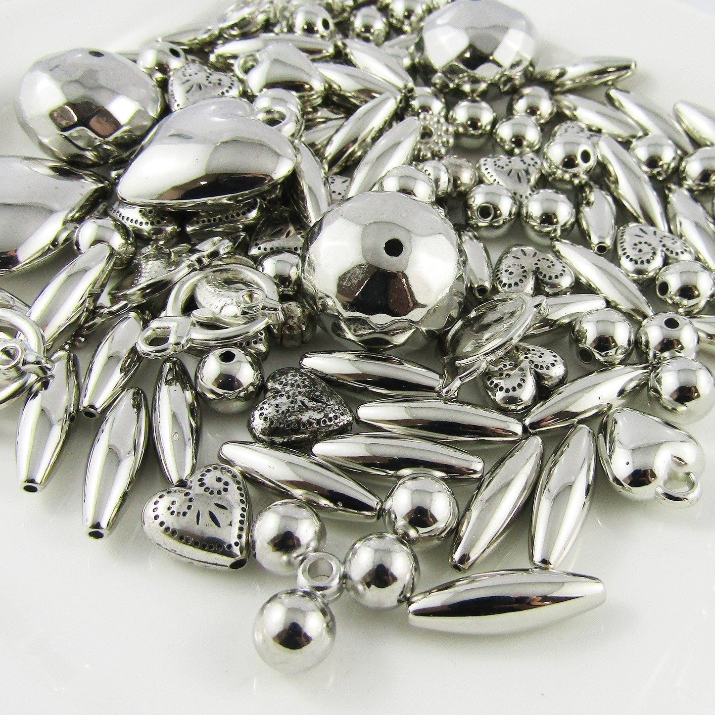 50gram Silver CCB Acrylic Beads Random Mixed Shape & Size for Jewellery Making!