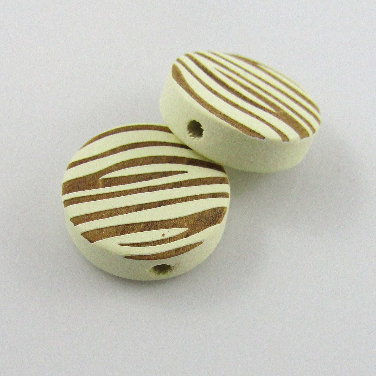 20pcs Flat Round Zebra Stripe Bead Wood Painted Laser Engraved 15x4mm Hole 1.5mm