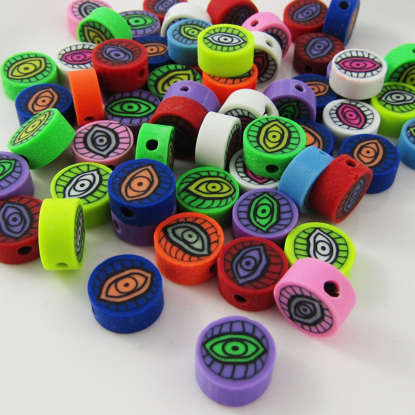 Bulk 50pcs Polymer Clay Evil Eye 9.5x9.5x4.5mm Hole 1.8mm