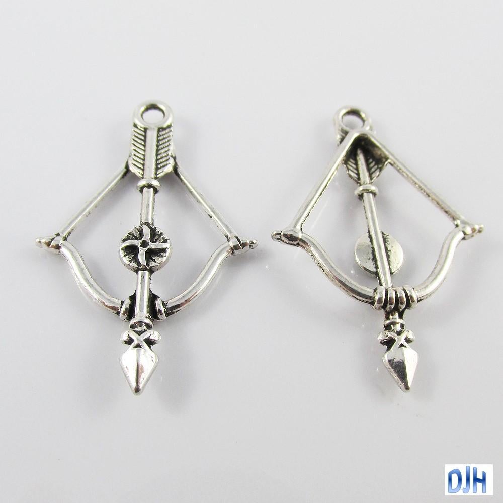 Bulk Bow & Arrow Charm Pendant Hunting Weapon Cupids Bow 36x24mm Select Qty