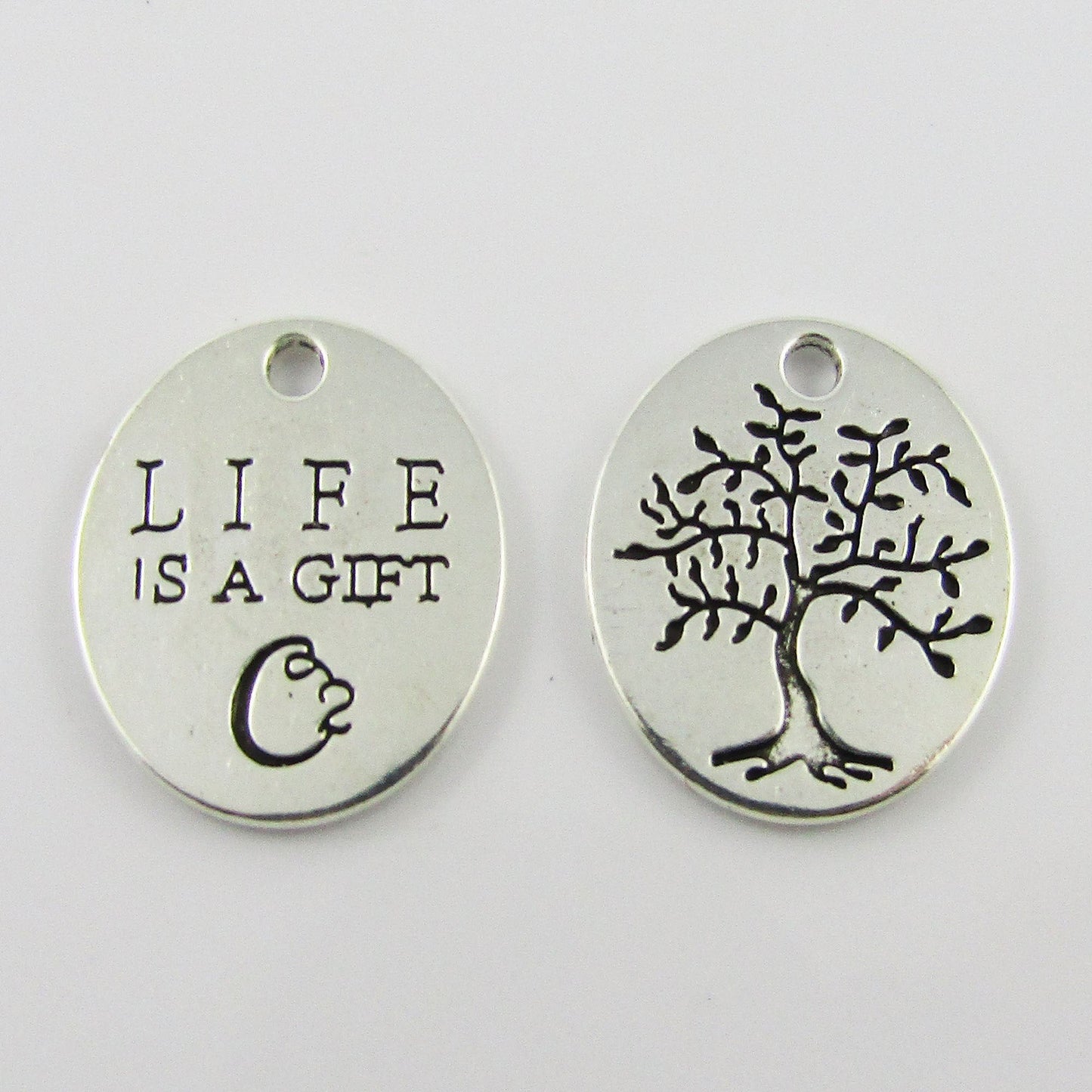BULK Life is a Gift Tree Message Disc Charm Pendant 20x18mm Select Qty