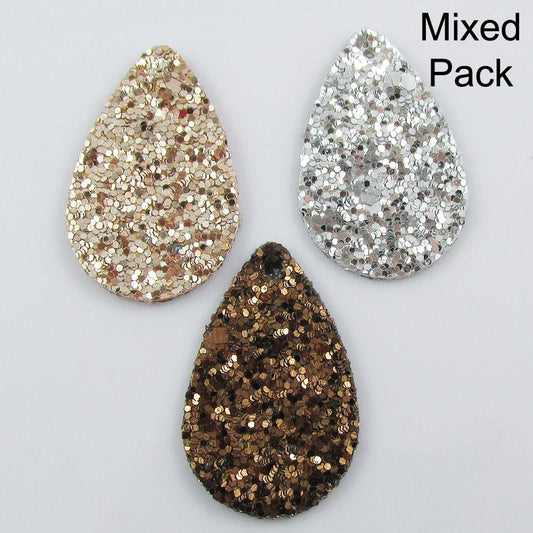 Bulk 6pce Metallic Glitter Charm Pendant Teardrop PU Leather Select Colour