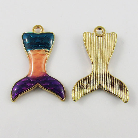 Bulk 10pce Enamel Mermaid Tail Charm Pendant 28x19mm Select Colour