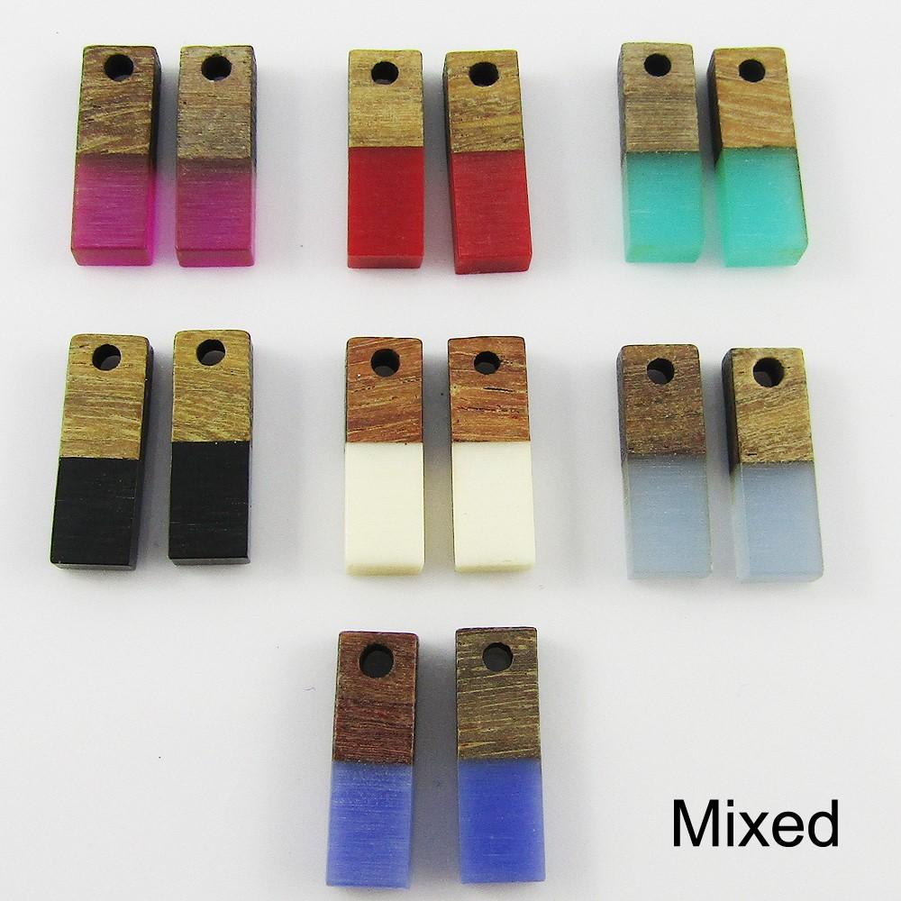 Bulk Resin & Wood Rectangle Charm Pendant 17x5mm Select Colour