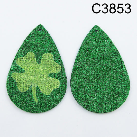 Bulk Four Leaf Clover Charm Pendant Teardrop PU Leather 56x37mm Pick Design