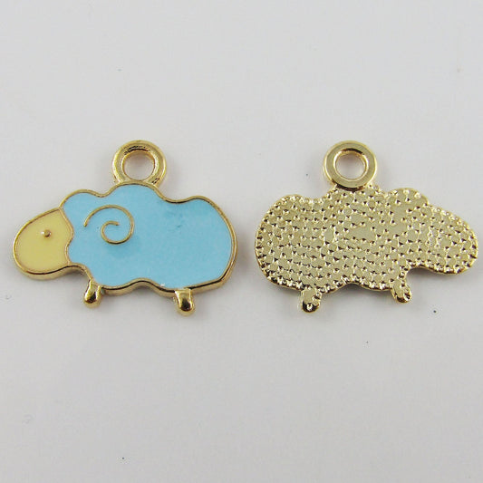 Bulk 10pce Enamel Woolly Sheep Charm Pendant 19x15mm Select Colour