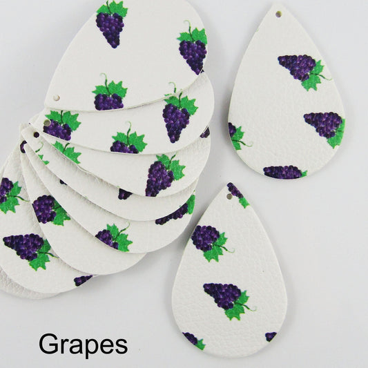 Bulk 8pce Fruit Charm Pendant Teardrop PU Leather 56x37mm Select Design