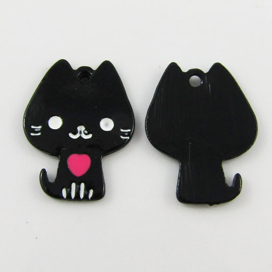 Bulk 10pce Enamel Heart Cat Charm Pendant Animal Pet Love 15x20mm Select Colour