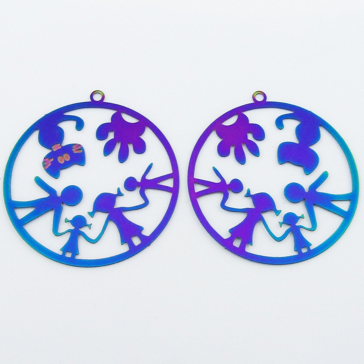 Bulk 6pce Laser Cut Family Charm Pendant Earring Component SSteel 48x45mm