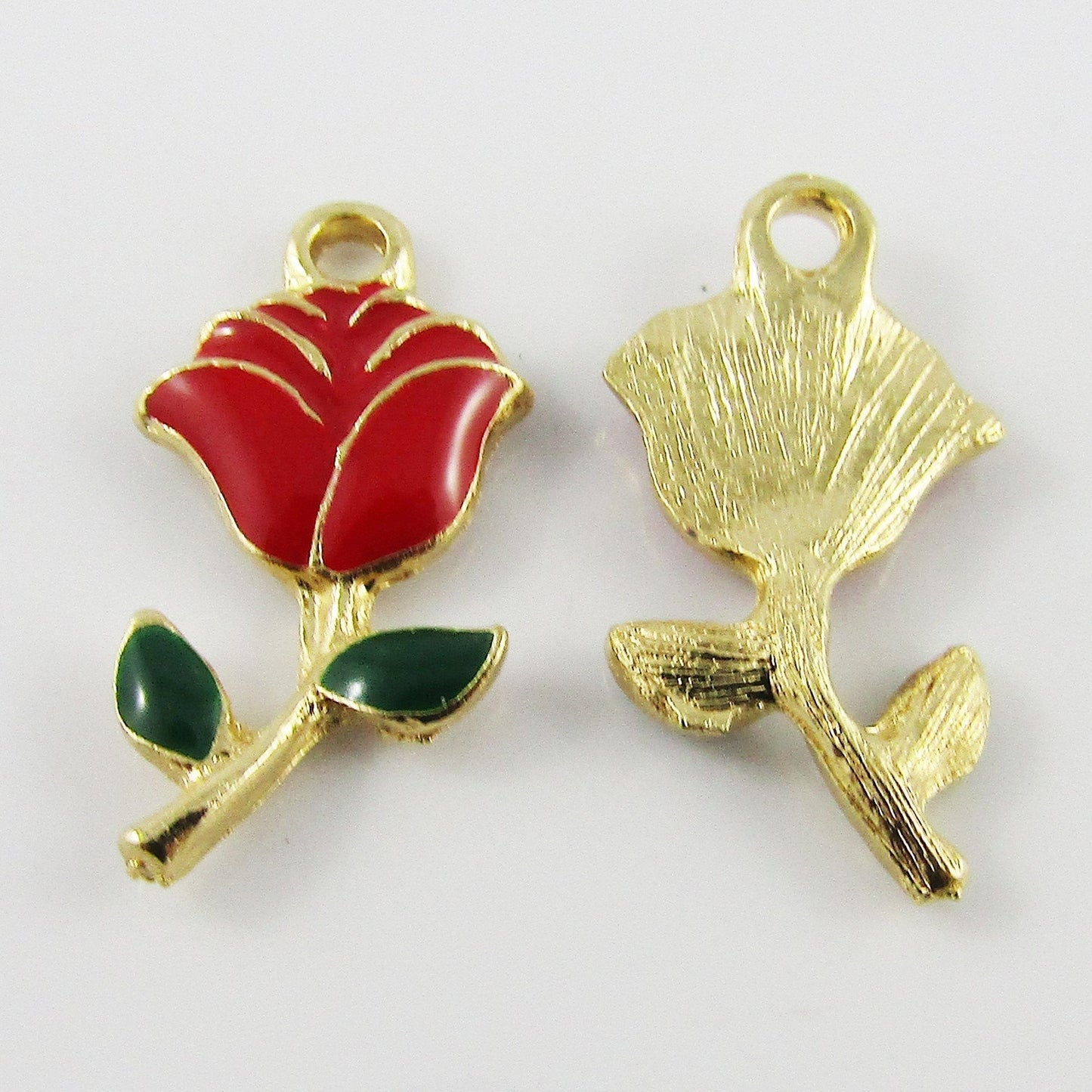 Bulk 10pce Enamel Single Rose Charm Pendant 22x12mm