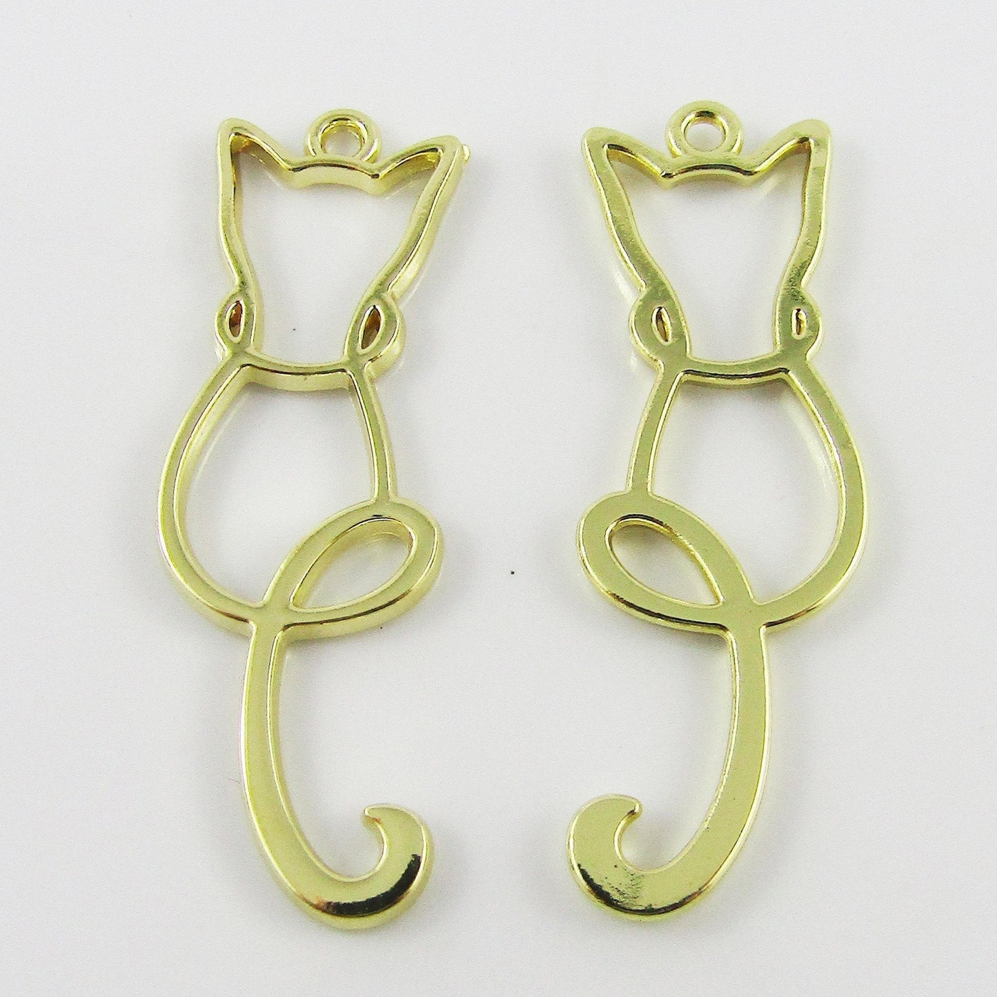 6pcs Cat Charm Pendant Gold Plate 39x14mm Open Bezel