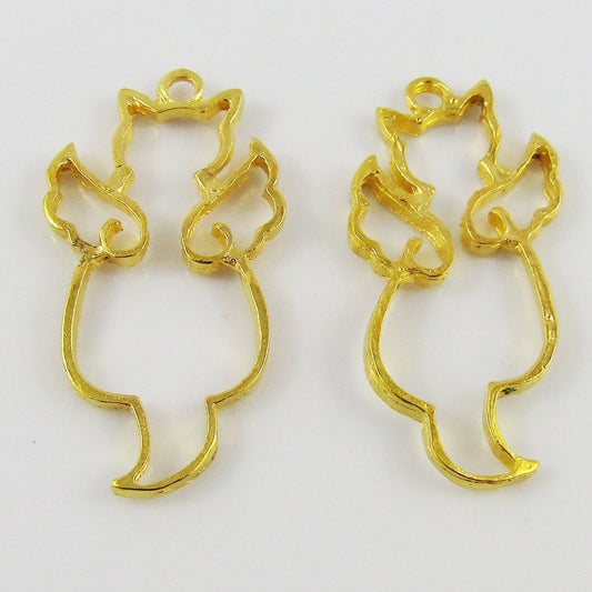 10pcs Angel Kitty Cat Charm Pendant 37x17mm Open Bezel Pick Gold or Silver