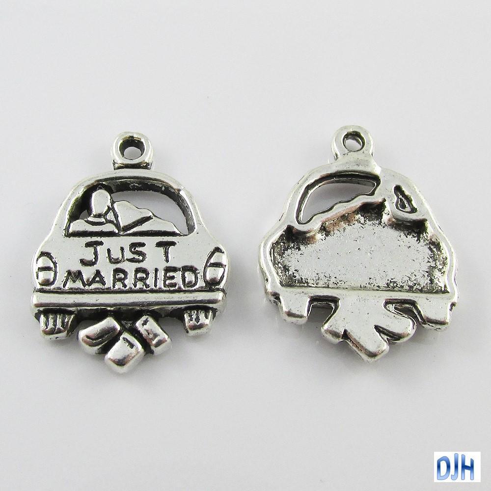 Bulk Just Married Car Charm Pendant Wedding 20x16mm Select Qty
