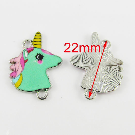 Bulk 10pcs Enamel Unicorn Charm Connector Mint 22x18mm Hole 1.8mm
