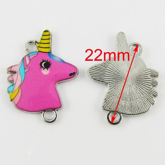 Bulk 10pcs Enamel Unicorn Charm Connector Pink 22x18mm Hole 1.8mm