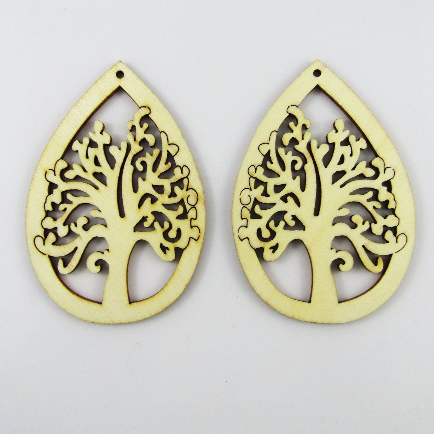 Bulk 10pcs Family Tree Teardrop Unfinished Wood Charm Pendant Natural 74x50mm