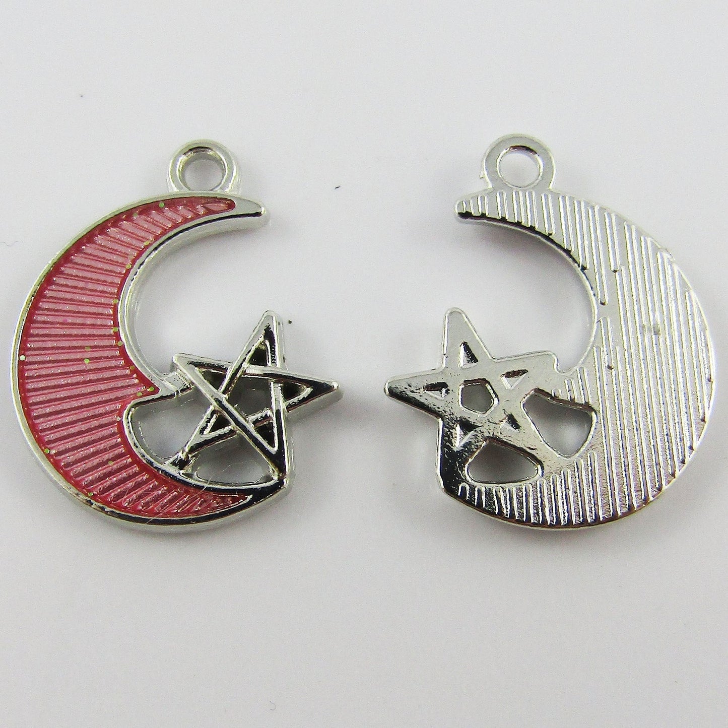 Bulk 10pce Enamel Glitter Pink Moon Star Alloy Charm Pendant 15x19mm
