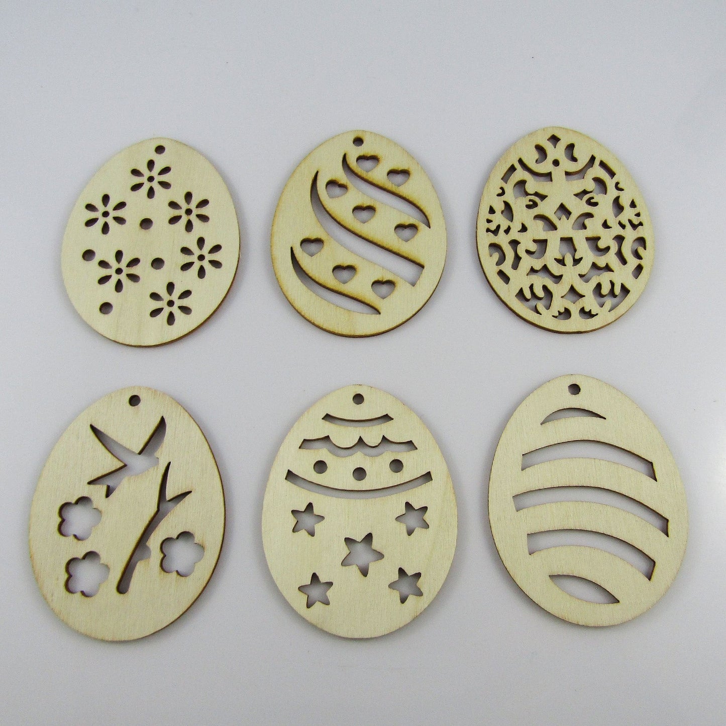 Bulk 6pc Set Easter Egg Design Unfinished Wood Pendant Natural 60x80mm KidsCraft