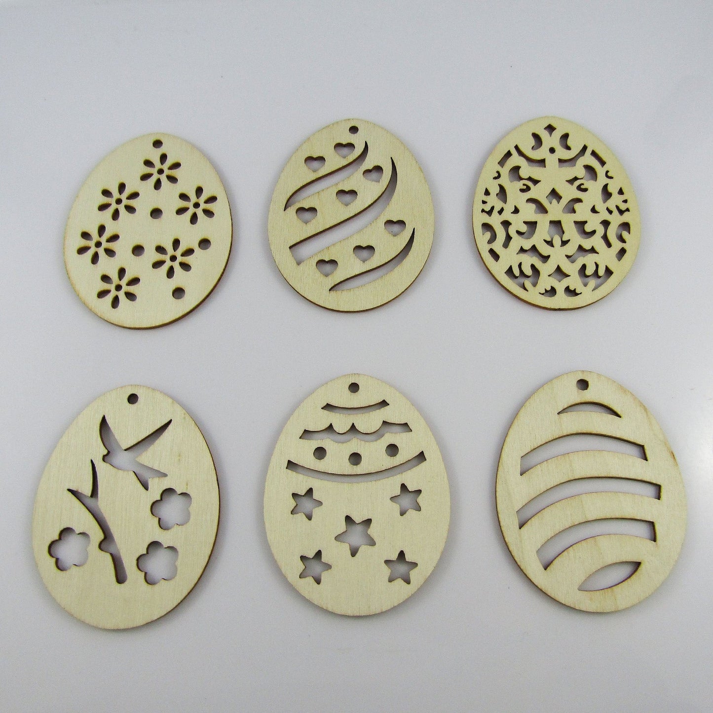 Bulk 6pc Set Easter Egg Design Unfinished Wood Pendant Natural 60x80mm KidsCraft
