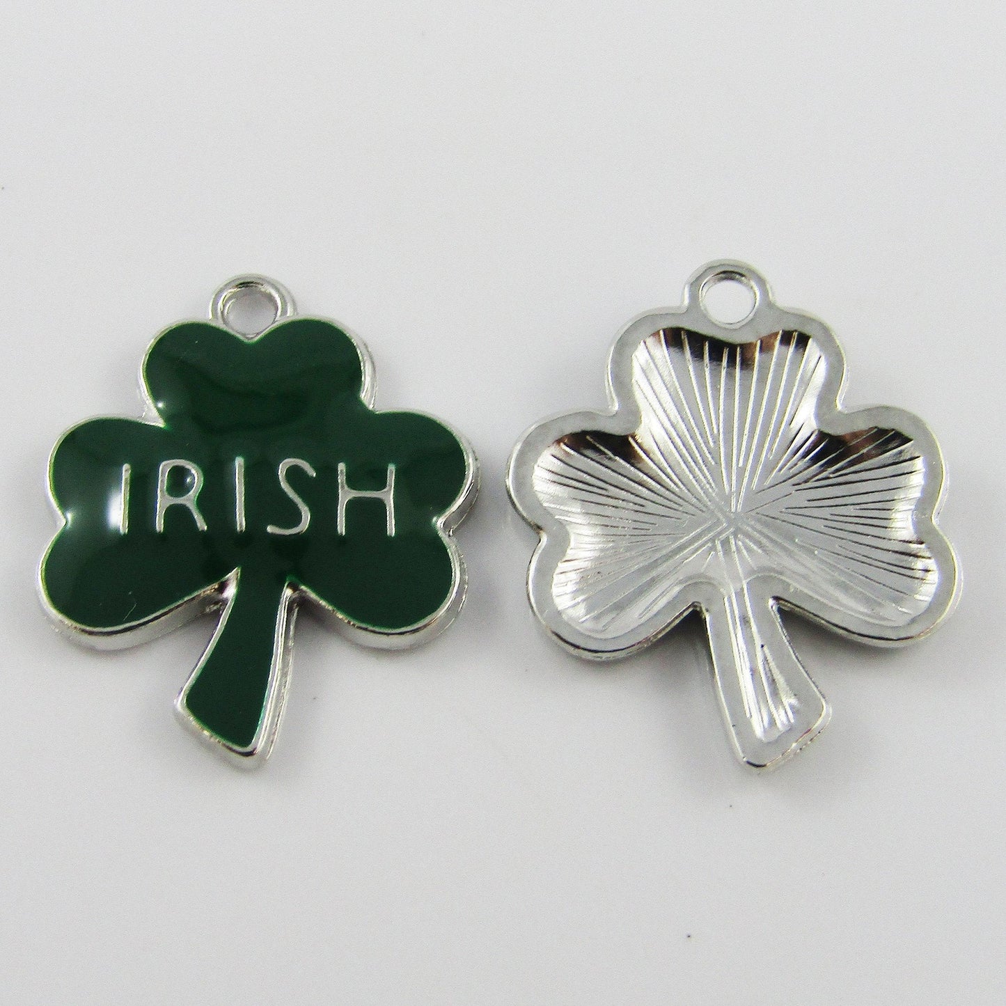 Bulk 6pce Enamel Irish Shamrock Clover Charm Pendant St Patricks Day 24x19mm
