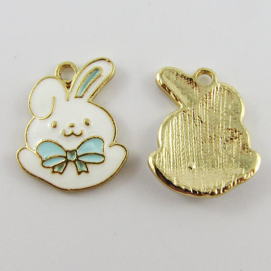 Bulk 10pce Enamel Easter Bunny Rabbit Charm Pendant 20x15mm Blue or Pink