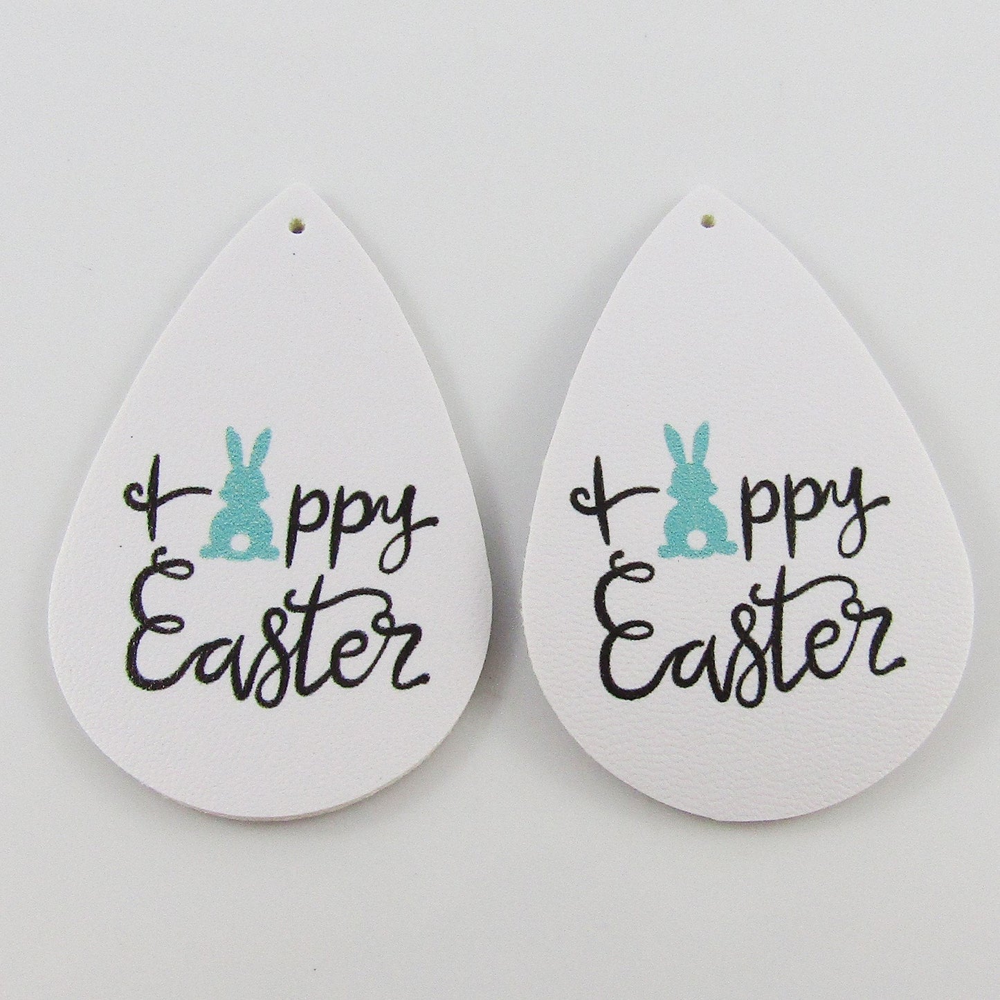 Bulk 10pce PU Leather Teardrop Happy Easter Bunny Charm Pendant 55x35mm