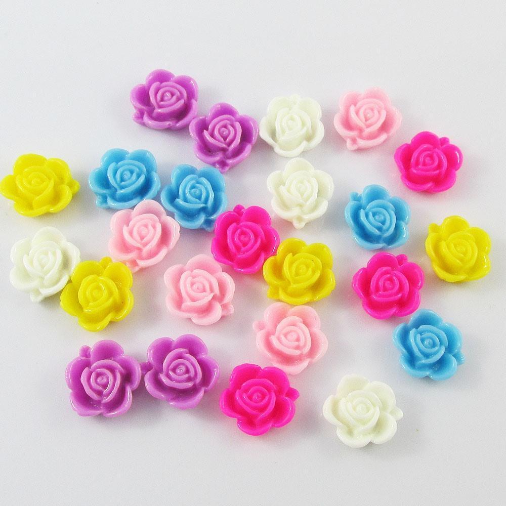 24pcs DIY Resin Rose Flower Cabochon Flat Back 14mm Card Scrapbooking Hair Clips