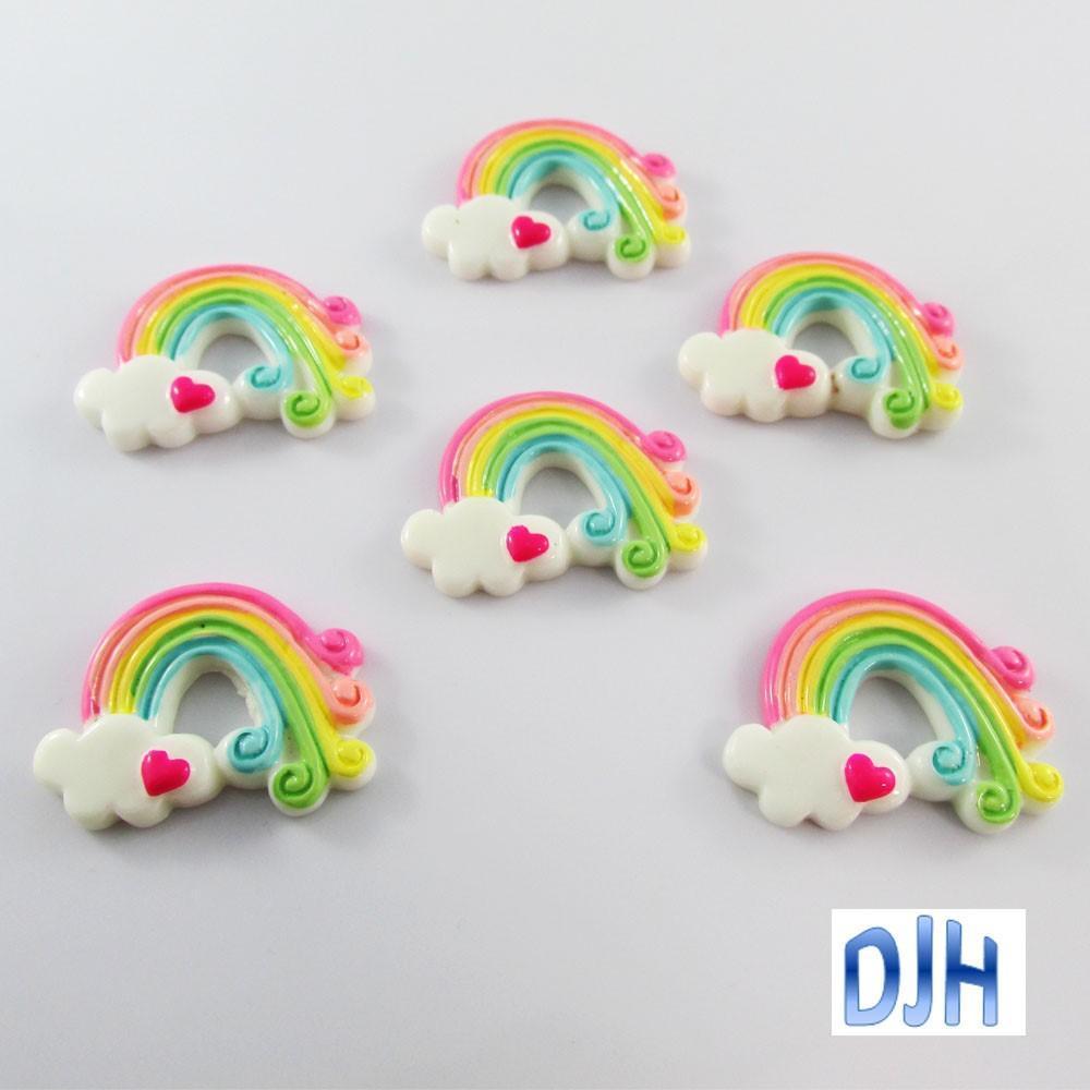 6pcs DIY Resin Rainbow Cabochon Flat Back Cards Scrapbooking Hair Clips
